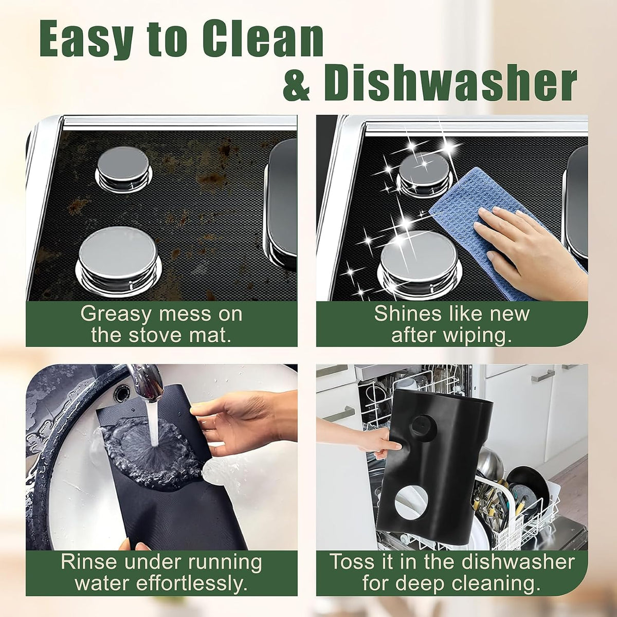 Stove Top Covers for Gas Burners,Non-Stick Stove Guard, Samsung Gas Stove, Reusable Stove Covers (Black)