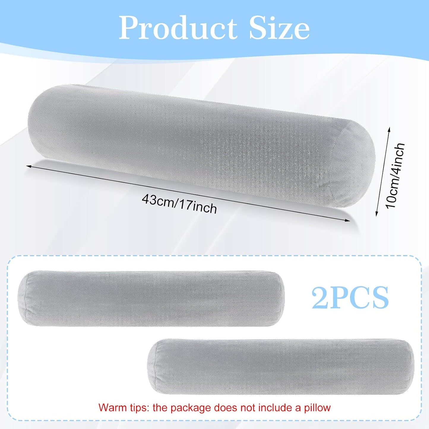 Prasacco 2 Pack Neck Roll Pillowcases, 17x4 Inch Cylindrical Pillowcases with Zipper for Home Decor (Grey)