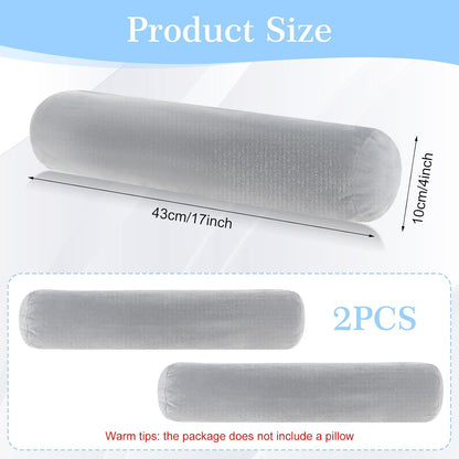 Prasacco 2 Pack Neck Roll Pillowcases, 17x4 Inch Cylindrical Pillowcases with Zipper for Home Decor (Grey)