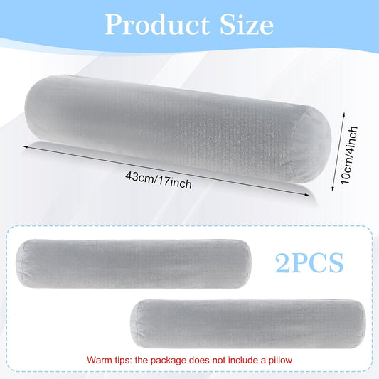 Prasacco 2 Pack Neck Roll Pillowcases, 17x4 Inch Cylindrical Pillowcases with Zipper for Home Decor (Grey)