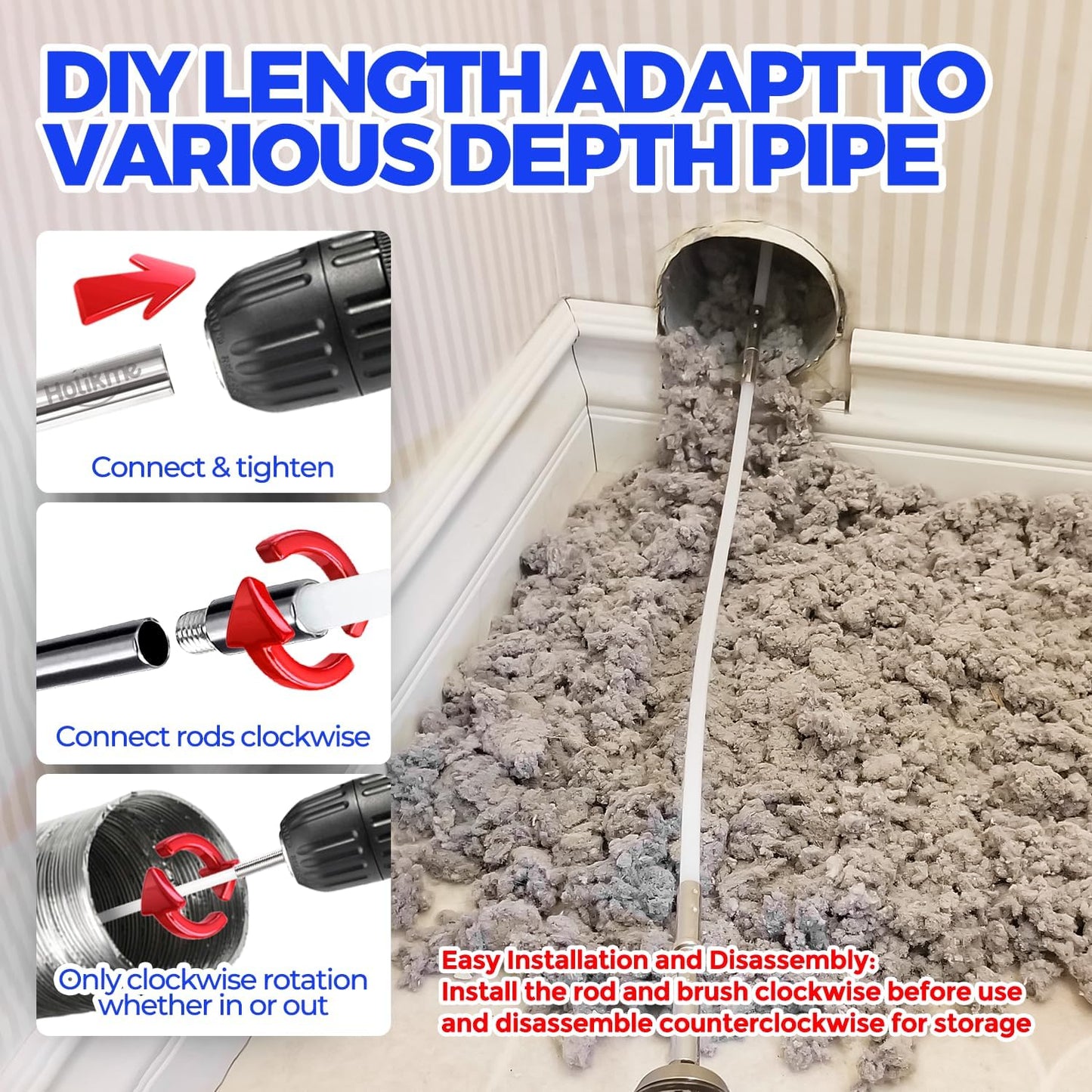 Holikme Dryer Vent Cleaner Kit - 32Ft Flexible Lint Brush for Deep Cleaning | Dryer Vent Cleaner Brush with Drill Attachment, Removes Years of Lint Buildup, Improves Airflow, Faster Drying & Fire Safety
