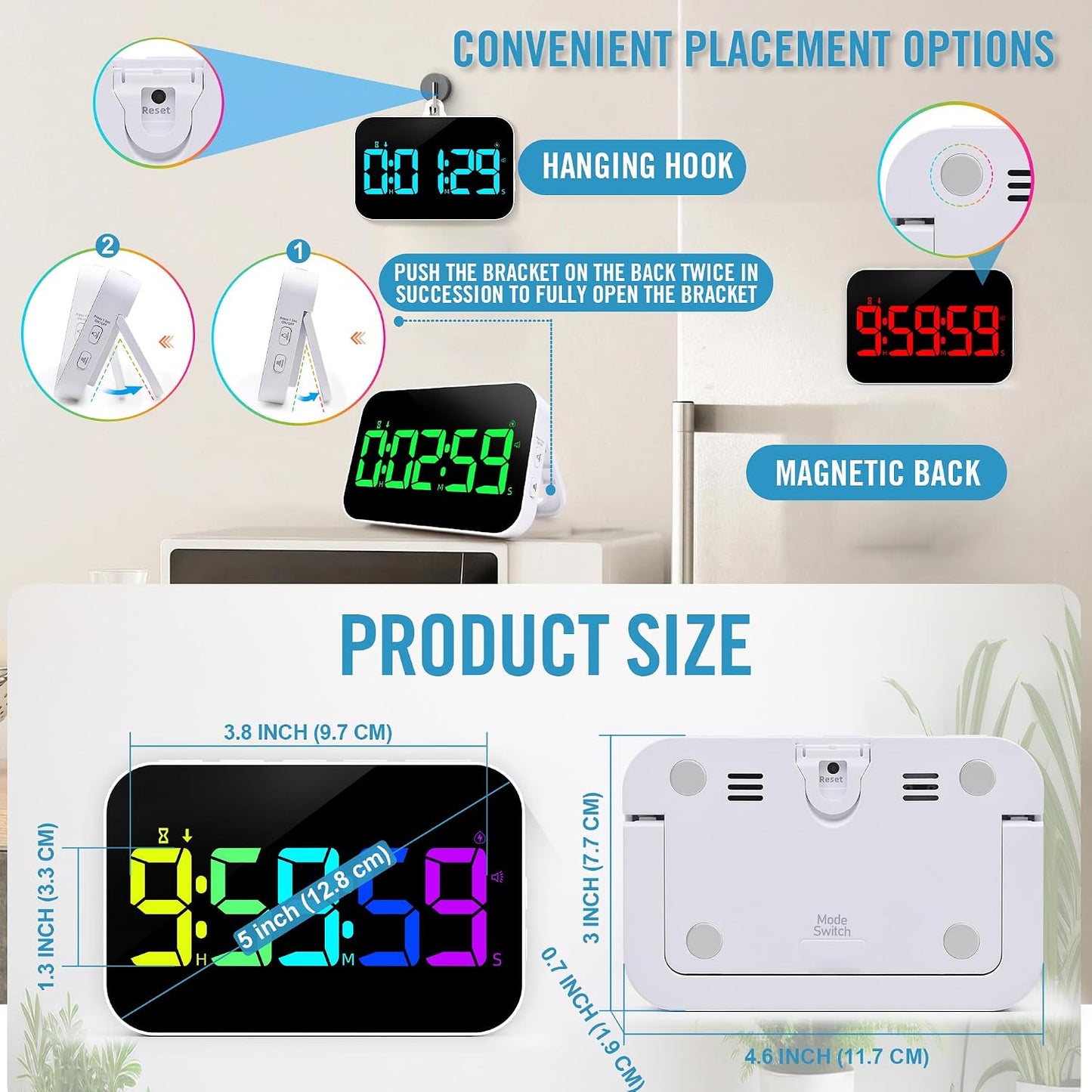 TXL Digital Timer for Classroom, Pomodoro, Gym & Kitchen – Rechargeable Magnetic Countdown Timer, Large LED Display, Loud Alarm, 3 Volume Levels & 3 Brightness Settings