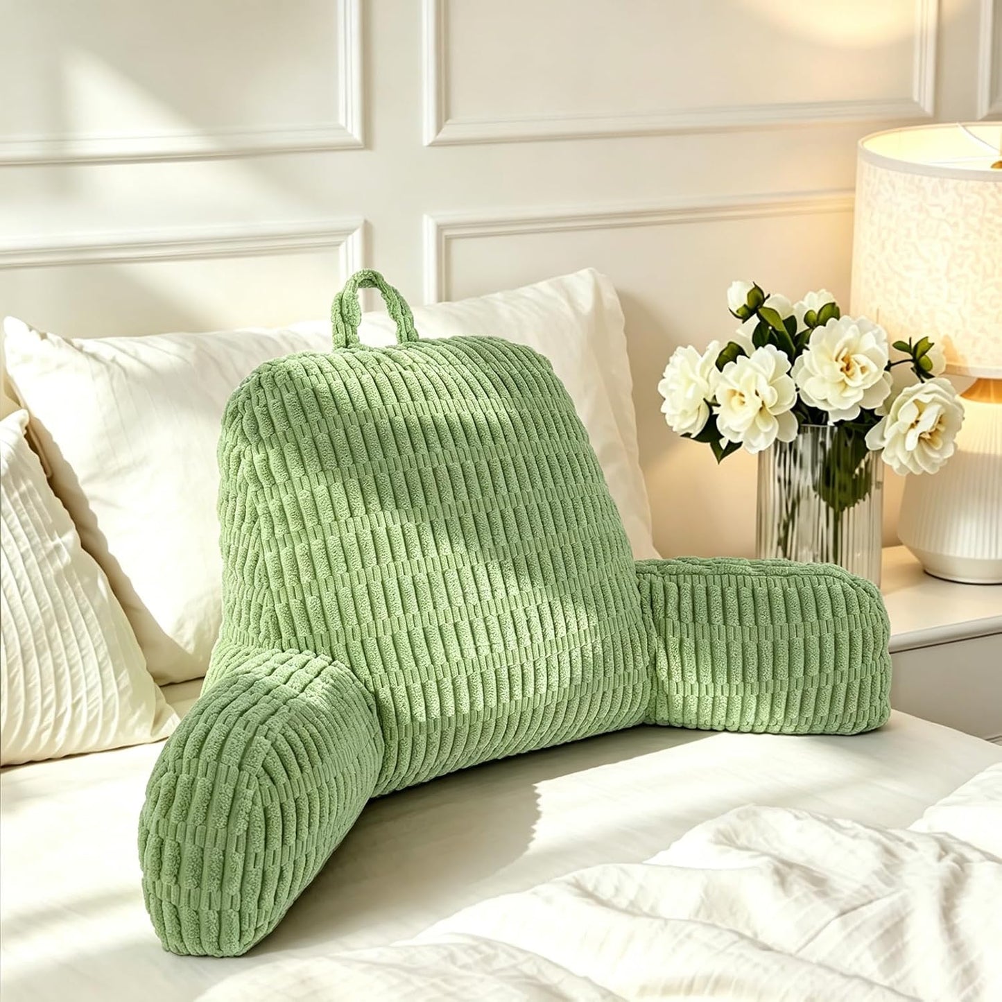 Reading Pillow for Bed, Back Rest Bed Pillow for Sitting Up(Green,Standard) | Back Support Pillows for Bed Sitting Up with a Cylindrical Pillow and Lumbar Pillow, Sitting Pillow for Bed Chair Pillow,18in