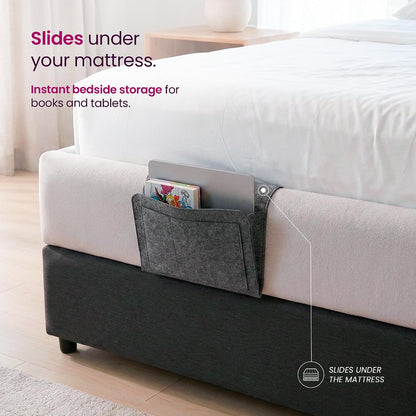 IWS Bedside Storage Caddy, Non-Slip Hanging Organizer with Easy Access Pocket for Phone, Tablet & Remote, Fits Queen & King Beds, Gray