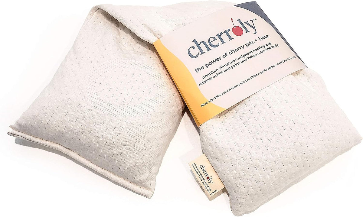 Natural Pain Relief Moist Heat Therapy, Cherry Pits in Organic Cotton, Microwavable Heating Pad/Cold Compress- Back, Neck, Muscles, Joints, Stomach, Menstrual Pains Aches Cramps - Small