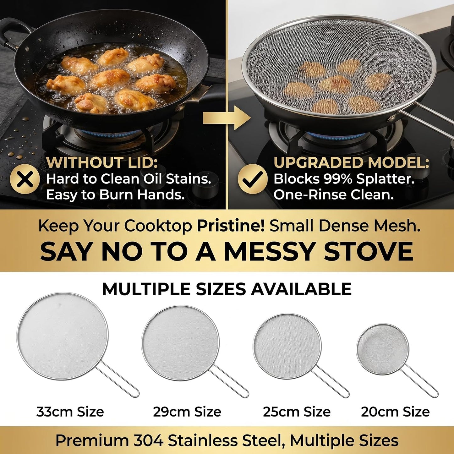 Silicone Splatter Screen for Frying Pan,Grease Splatter Guard,Heat-Resistant Splatter Guards for Cooking,Dishwasher Safe (9.8", 11.4", 13")