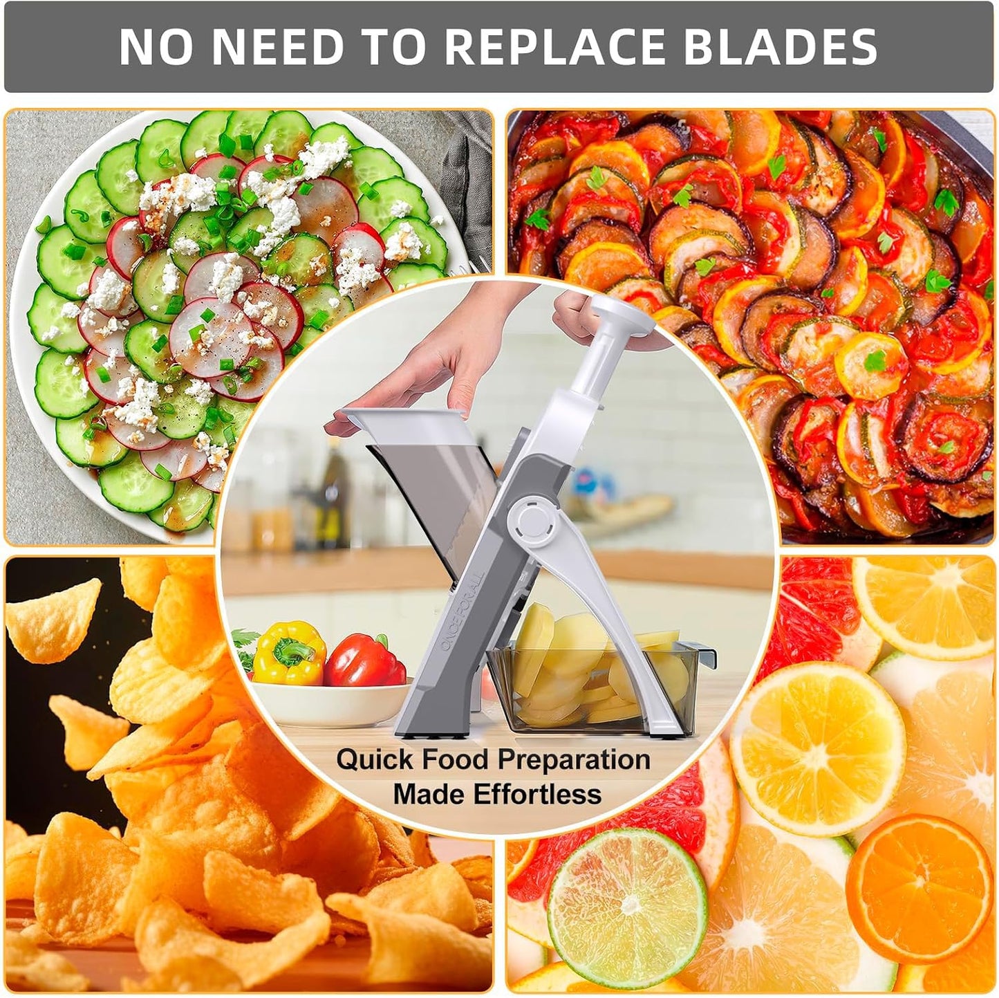 Jonscook All-in-1 Safe Mandoline Slicer for Kitchen, Vegetable Slicer with Container, Adjustable Veggie Mandoline, French Fry Cutter, Potato/Tomato/Onion Slicer, Grater/Cleaning Brush (Black Knight)