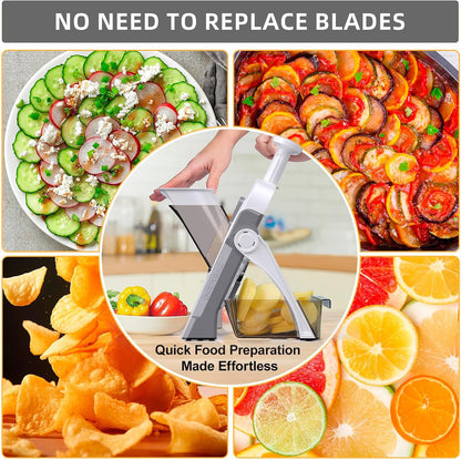 Jonscook All-in-1 Safe Mandoline Slicer for Kitchen, Vegetable Slicer with Container, Adjustable Veggie Mandoline, French Fry Cutter, Potato/Tomato/Onion Slicer, Grater/Cleaning Brush (Black Knight)