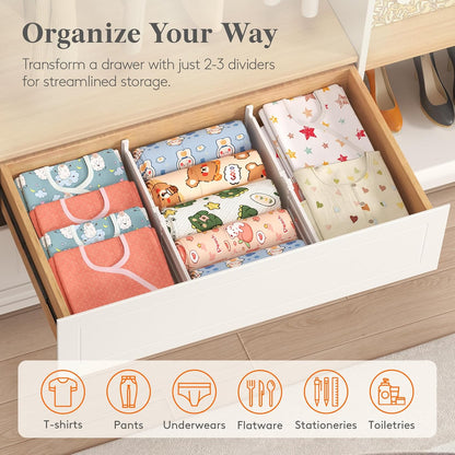 Lifewit 9 Pack 4" High Drawer Dividers, Adjustable Drawer Organizer Clothes | 10.5"-16.5" Expandable White Plastic Separators for Dresser, Kitchen, Cabinet, Nursery, Office, Socks & Underwear Storage