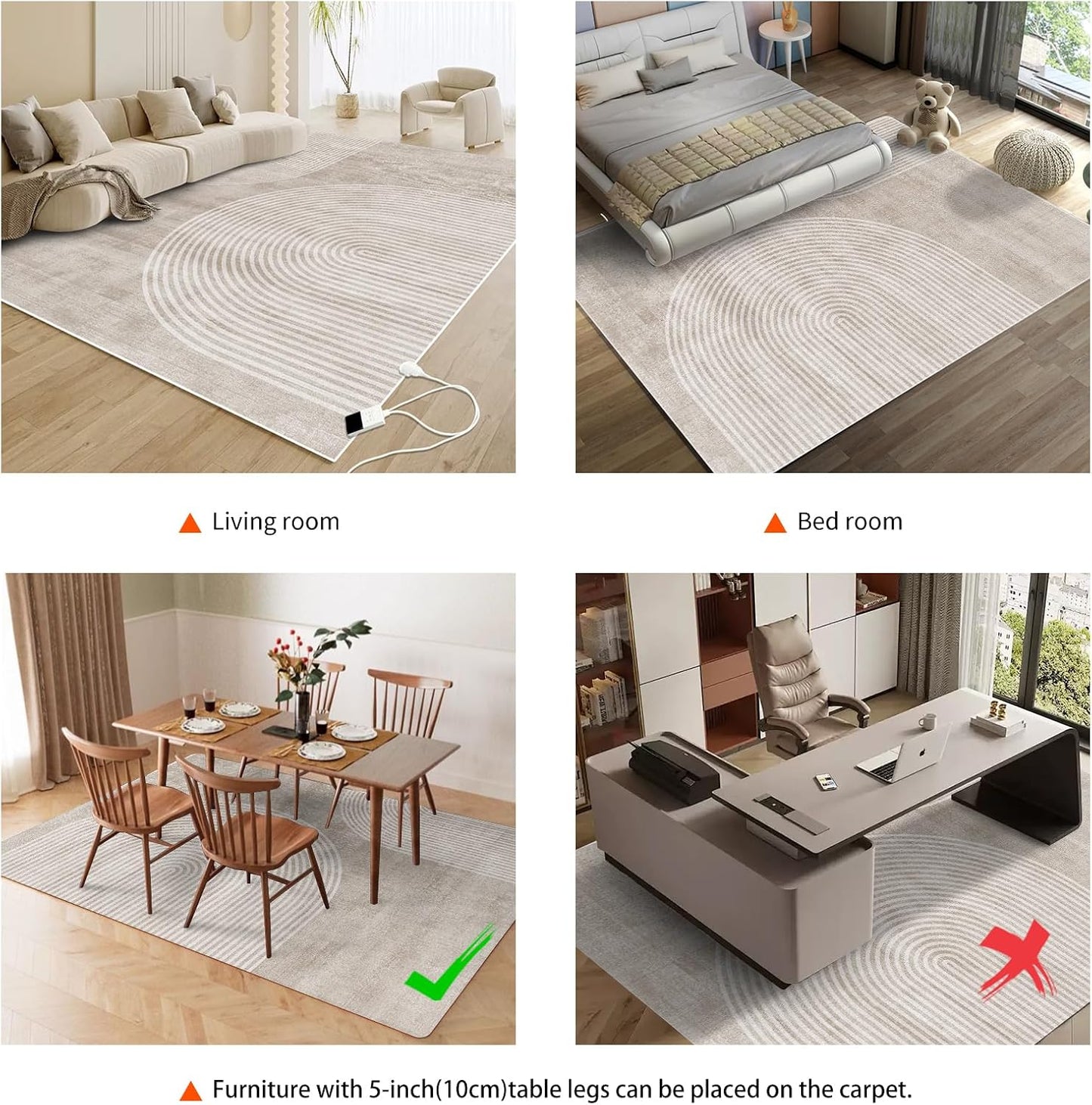 Electric Heated Carpet 35x55in Soft Plush Heating Rug 450W CX | Instant Warmth in 30s, 60 Heat Levels 12h Timer, Energy Efficient Safety Protection Ideal for Home Office Playroom 120V