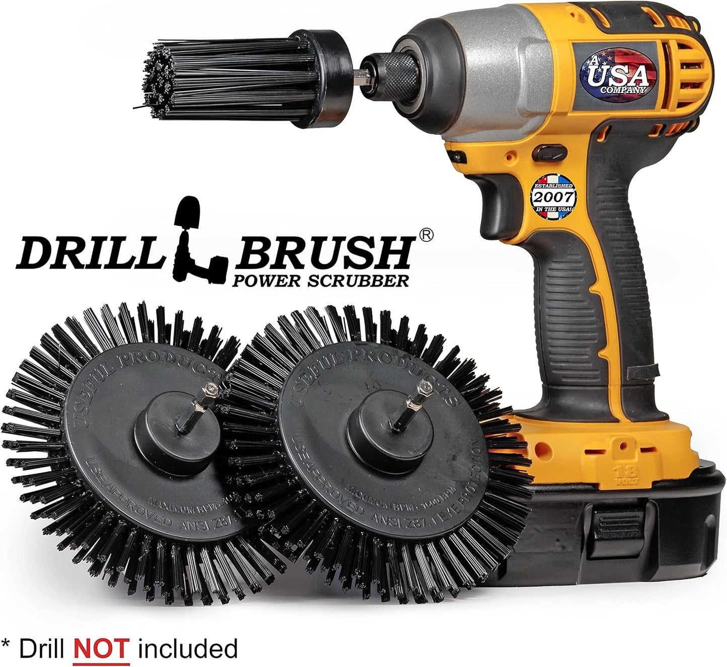 Tile and Grout Cleaning Drill Brush Set - Bathroom Scrub Brush for Drill | 3 pack Drill Brush Power Scrubber Cleaning Brush Yellow Medium Stiffness - Shower Floor Scrub Brush for Drill - Crevice Brush
