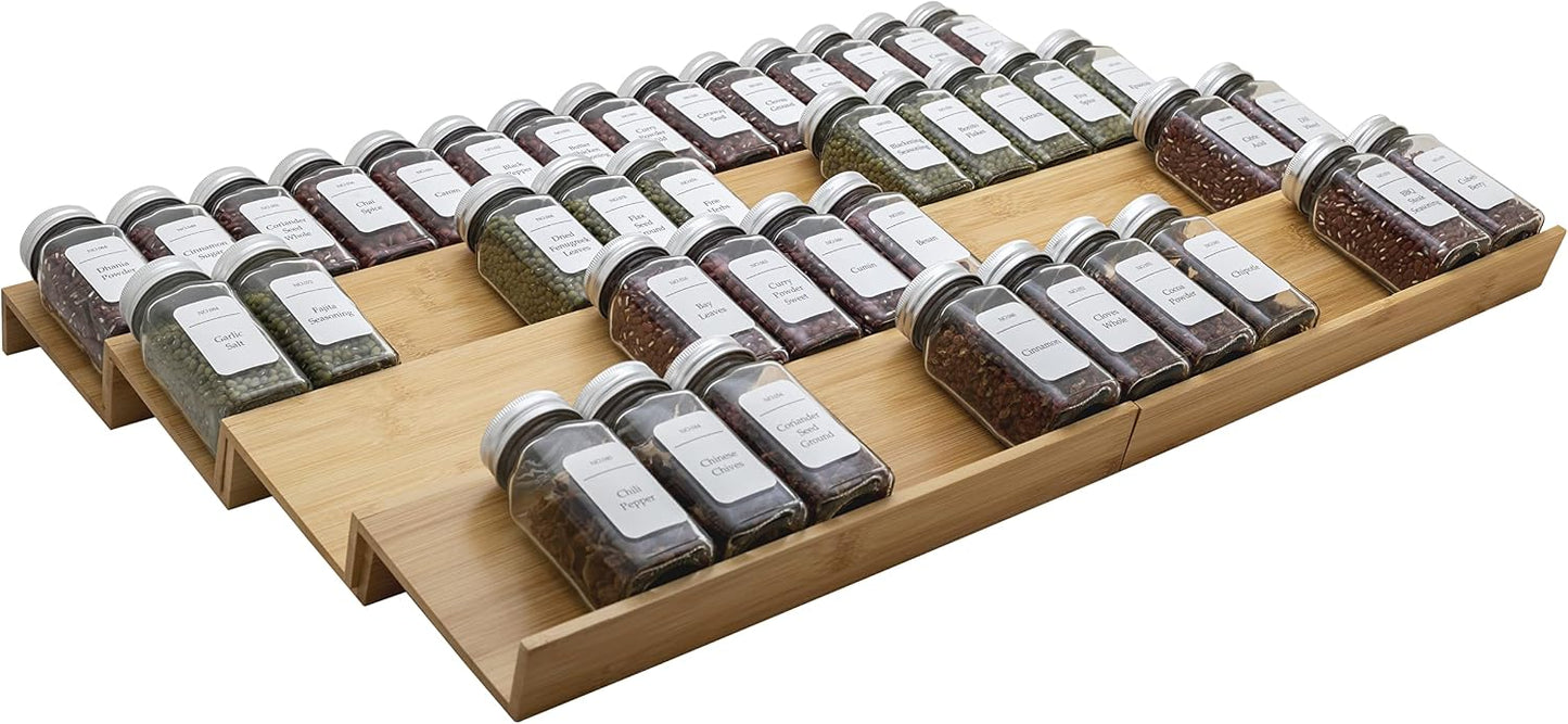 Bamboo Spice Rack Drawer Organizer - 8 Pieces Set- 7" Wide Per Piece - Combine Pieces Into 14" Wide Rack (7" or 14")
