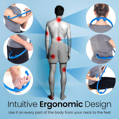 LiBa Back and Neck Massager Trigger Point Hook Therapy Tool Navy | Manual massage hook for pain relief, handheld back neck shoulder massager targets trigger points, ergonomic therapy