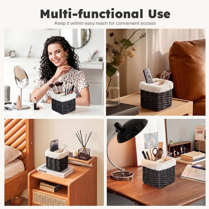 Glasses Holder, Paper Rope Plush Lined Eyeglass Holder Stand 2 slots Eyeglasses Storage Organizer for Nightstand Desk