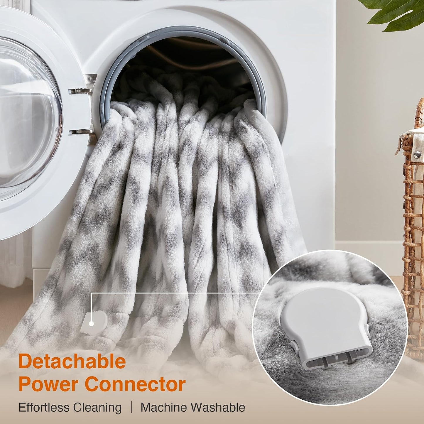 Beautyrest Long Brushed Faux Fur Ogee Textured Design Electric Blanket, Auto Shut Off, Virtually Zero EMF, Multi Heat Setting, UL Certified, Machine Washable, Grey Throw 50x60