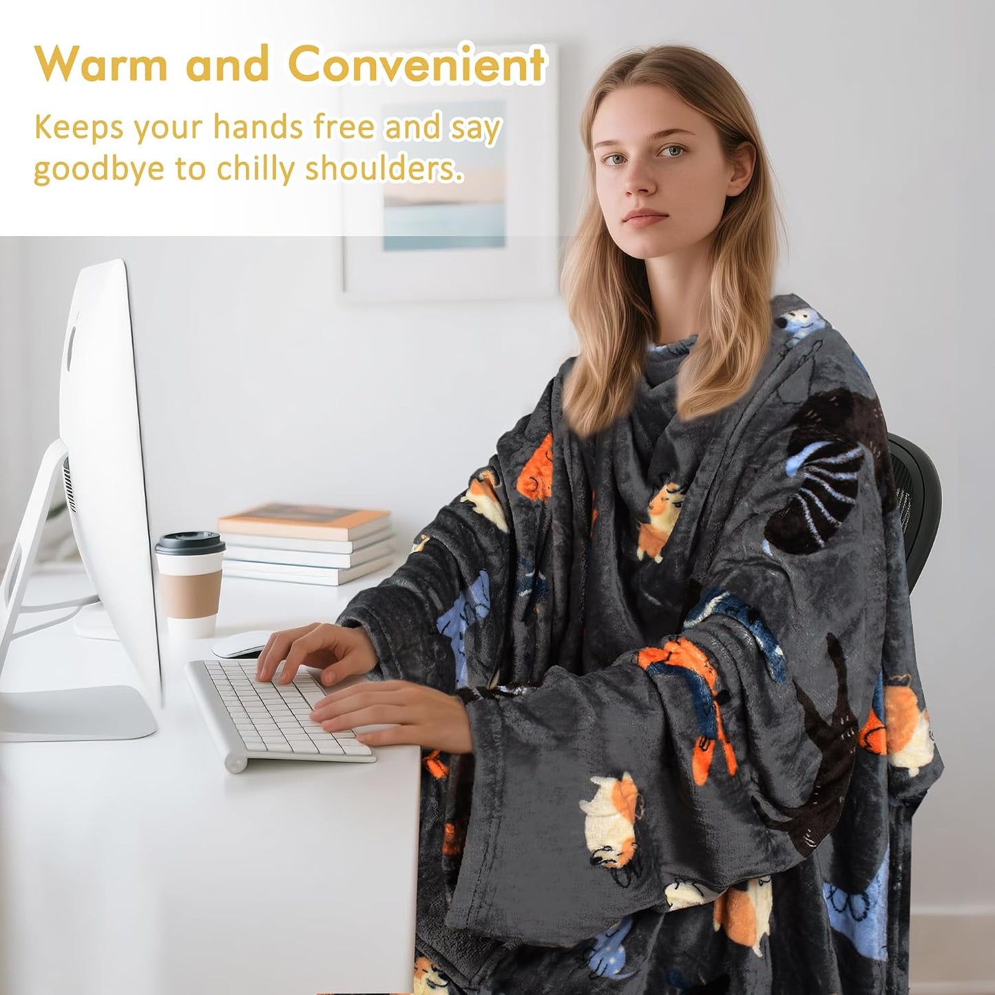 Catalonia Wearable Blanket with Sleeves for Women & Men, Fleece Wrap Throw | Cozy Sleeve Design for Hands-Free Comfort, Perfect for Reading, TV Time & Relaxing, Christmas & Birthday Gift