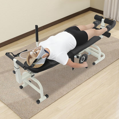 Multifunctional Body Stretcher, 330.69lbs Load Folding Massage Bed Back Stretch Bench Lumbar Traction Bed Neck Stretcher Traction Table with Headrest for Home Use Rehabilitation Centers Clinics