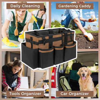SCAVATA Wearable Cleaning Caddy, Cleaning Caddy Supplies Organizer with Handle & Shoulder Straps for Housekeepers, Under Sink & Car Cleaning Tool Organizers Bag with 4 Foldable Divider (NavyBlue)