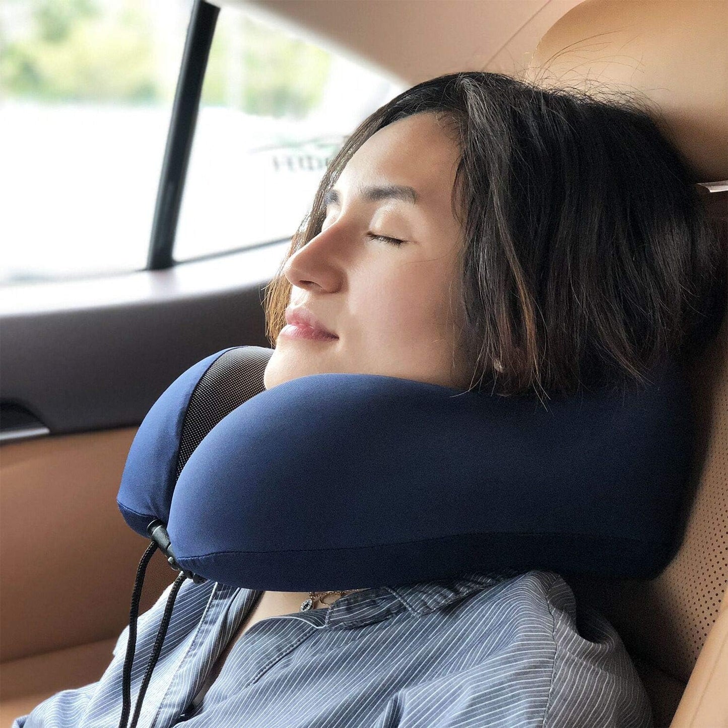 MLVOC Airplane Travel Neck Pillow for Sleeping, 3D-Eye Mask & Earplugs Kit | Curved Neck & Chin Support, Rope Lock Fit, Memory Foam Keeps It’s Shape, 3-in-1 Ki Includes: Eye Mask + Earplugs