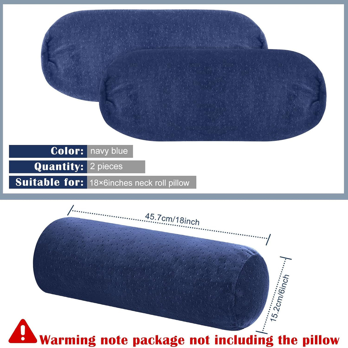 Remerry 2 Pcs Velvet Neck Roll Pillow Covers, 16 x 6 Inches, Navy Blue