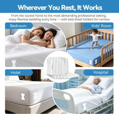 Bed Sheet Holders - Sheet Holder for Corners & Sides, 4Pcs Bed Sheet Holders for Heavy Duty Sheet Clips Fitted Universal Bed, Strong Elastic Sheet Straps & Grippers Lock Keep Sheets Tight