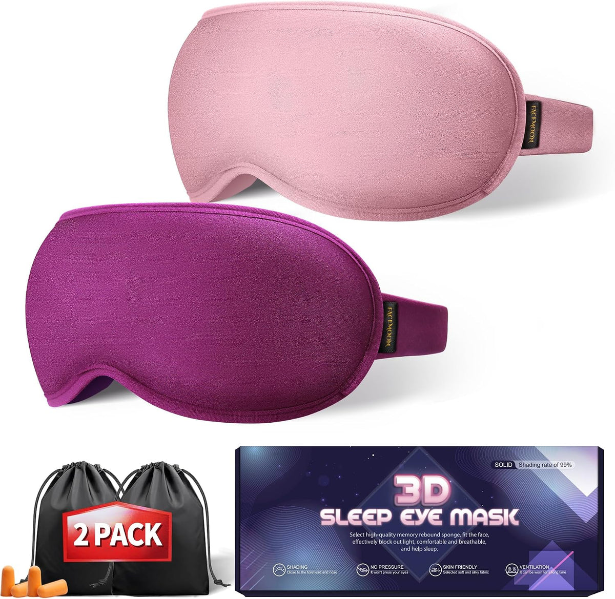Sleep Mask for Women Men: 100% Blackout 3D Eye Mask for Sleeping, Sleeping Mask for Side Sleepers, Zero Pressure Memory Foam Eyelash Friendly Breathable Eye Cover, Airplane Travel Essentials-Pink