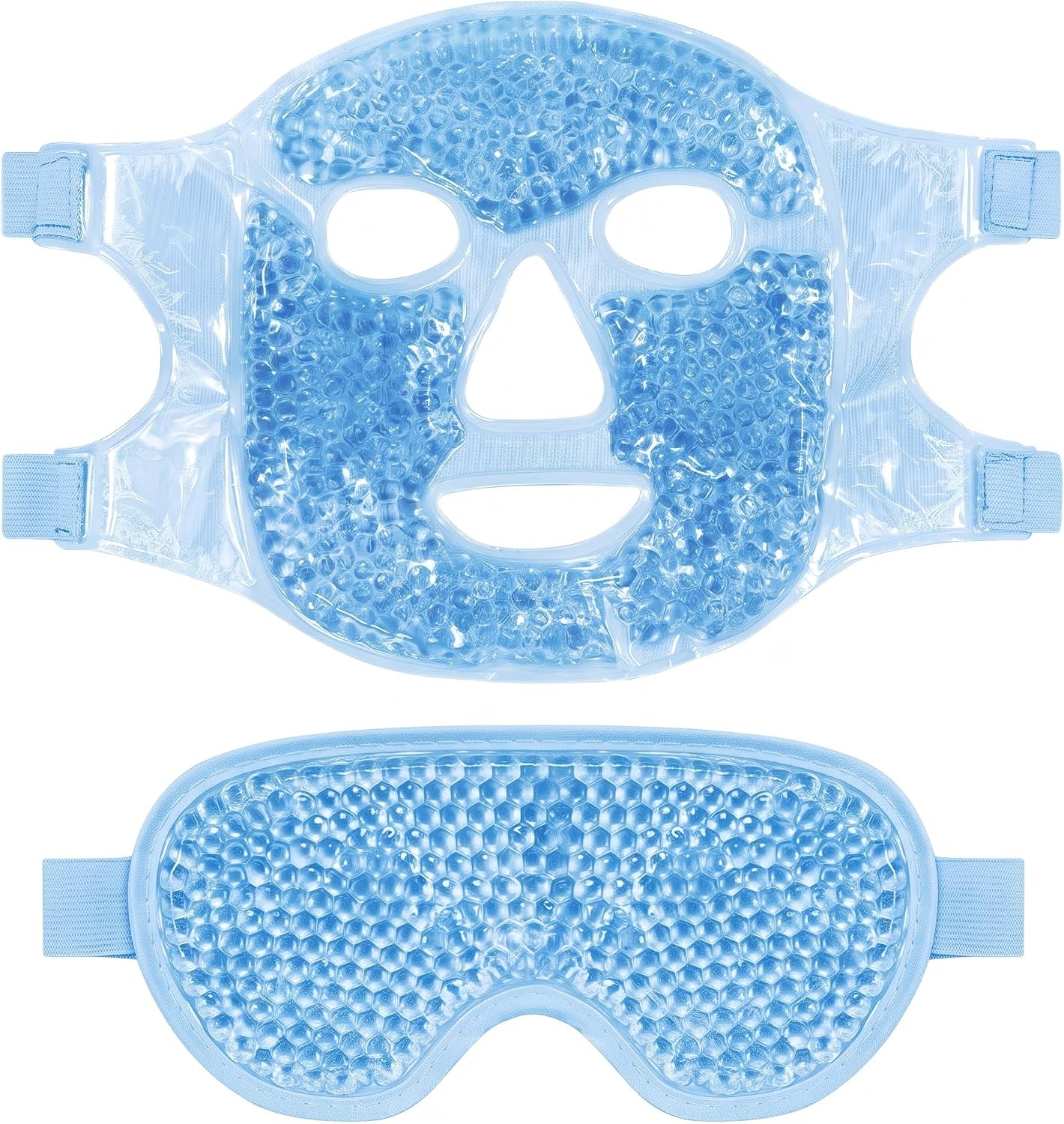 Ice Face Mask and Cooling Eye Mask Set, Reusable Gel Beads Cold Compress Mask for Puffy Eyes, Dark Circles & Sinus Relief, Hot Cold Therapy Face Mask for Skincare, Sleep & Tired Eyes