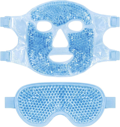 Ice Face Mask and Cooling Eye Mask Set, Reusable Gel Beads Cold Compress Mask for Puffy Eyes, Dark Circles & Sinus Relief, Hot Cold Therapy Face Mask for Skincare, Sleep & Tired Eyes