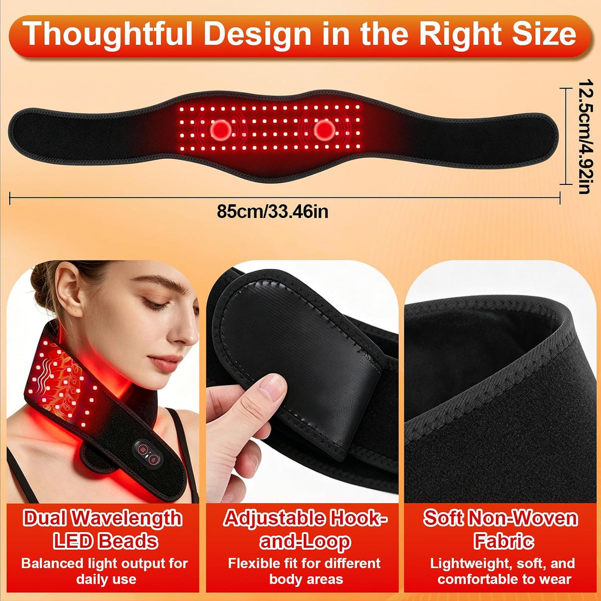 Red Light Therapy for Neck, Cordless Neck Heating Pad with Vibration