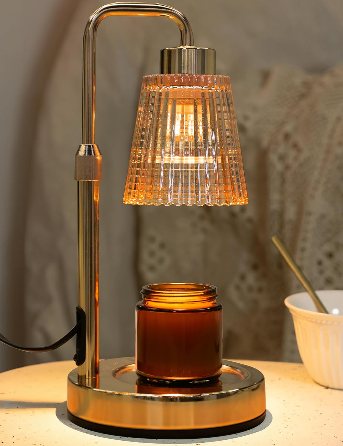 Silver Gray Candle Warmer Lamp with 24h Cycle Timer, Dimmable Wax Warmer