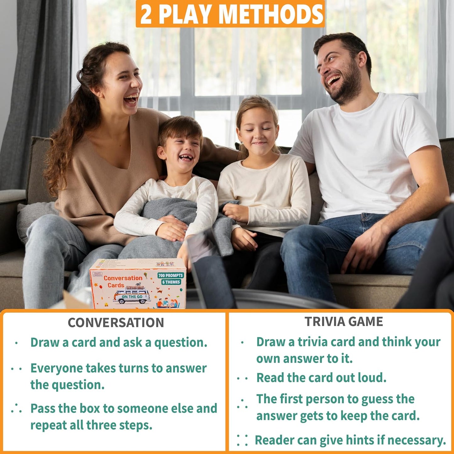 GRANDLMOON 700 Prompts 6 Themes Conversation Cards and Trivia Game Fun for Adults and Kids - Perfect for Family Dinners, Road Trips, and More! (5” X 2” X 2”)