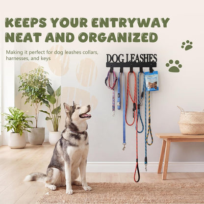 Dog Leash Holder for Wall with 5 Metal Hooks | Key Holder Wall Mount,Pet Leash Collars and Key Organizer, Screw Mounted, Entryway Hallway Kitchen Garage Mudroom Decor