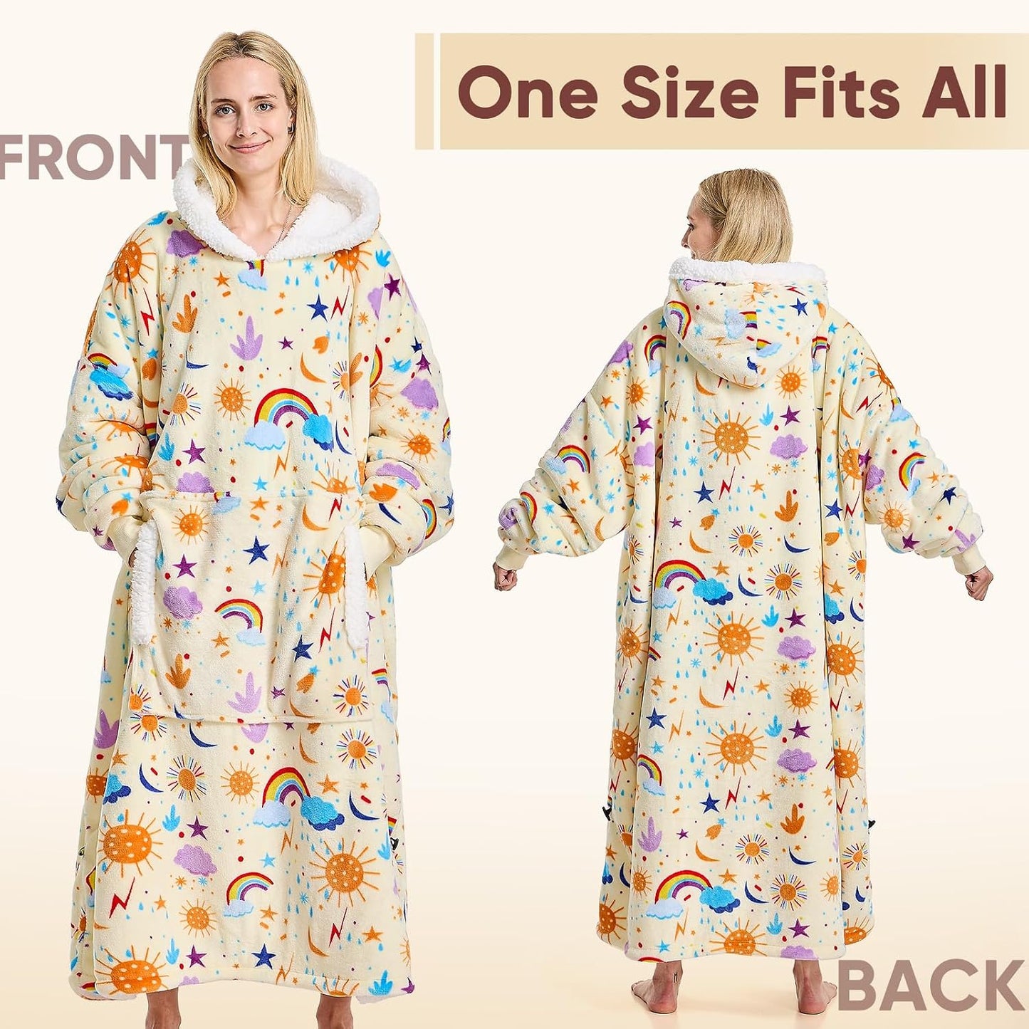 yescool Wearable Blanket Hoodie, Flannel Sherpa Fleece Blanket Sweatshirt for Adults Women Men,One Size Fits All - Colors A