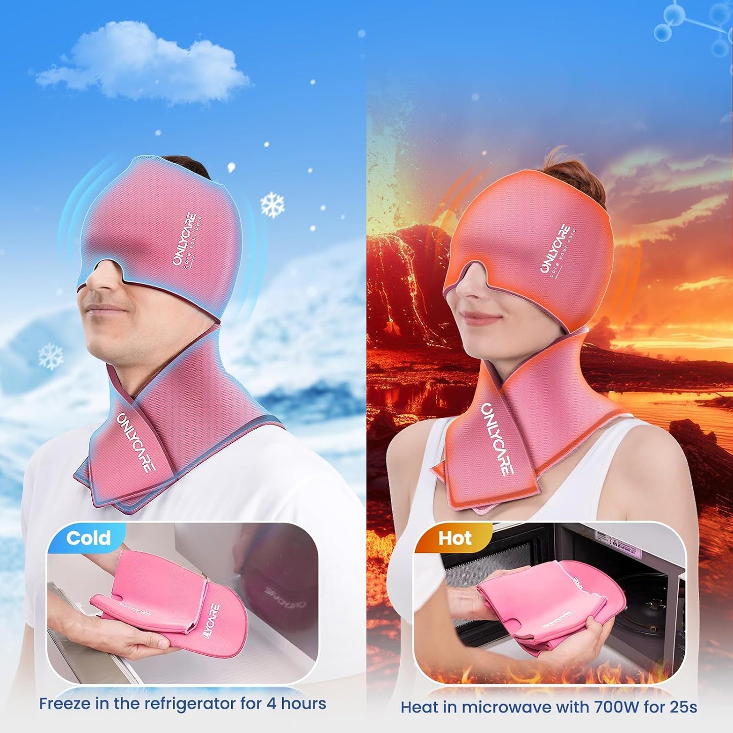 ONLYCARE Migraine Relief Cap, Headache Relief & Neck Ice Pack Wrap Gel Set | Upgrade Headache Cap and Shoulder Cold Pack, Hot & Cold Compress, FSA-HSA Eligible, Relief of Pain, Swelling, Office Pressure