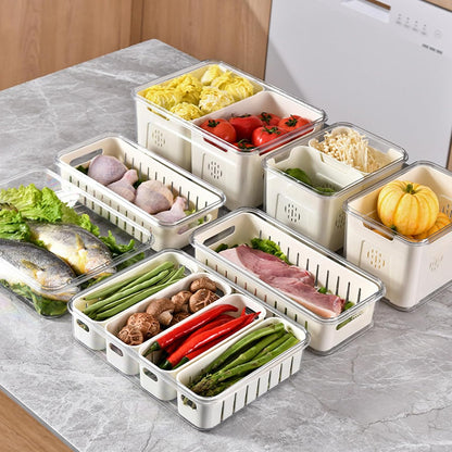 Fruit Storage Containers for Fridge with Lid and Handle, Veggie Tray Bins | Portable Fresh Produce Saver, Food Storage Container with 4 Removable Strainers,Salad Bar for Berry, Vegetable, Refrigerator