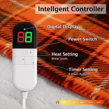 Heated Electric Blanket, Red Christmas Sherpa Plaid Throw Blanket