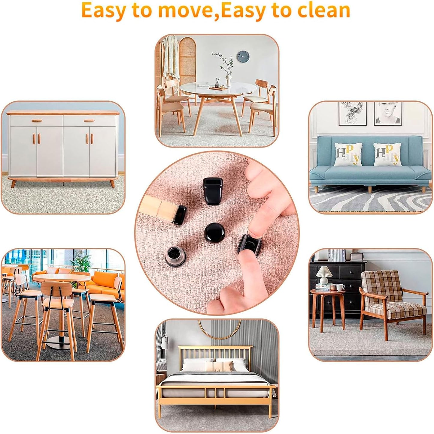 Chair Sliders for Carpet, 16PCS Furniture Sliders for Carpeted Floors & Hardwood Floors, Round Chair Glide Pads for Quickly and Easily Moving Furniture, Protect Floor(Clear, Fit 0.75"-1.1") | Chair Glides for Carpet & Hardwood Floor, Furniture Slides
