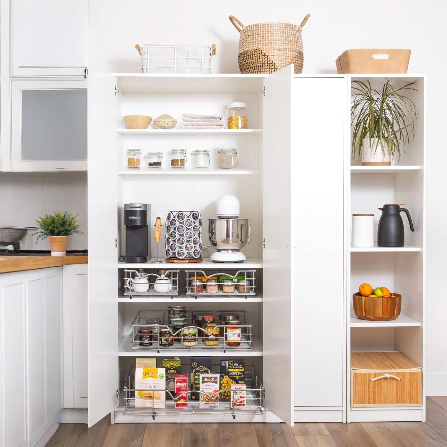 HOLDN’ STORAGE Pull Out Cabinet Organizer, Pantry Drawer, 14"W x 21"D x 5"H | Heavy-Duty Full-Extension, Roll Out Shelf for Pots, Pans & Under Sink Storage, Chrome, Require a 15.25"W Cabinet Opening