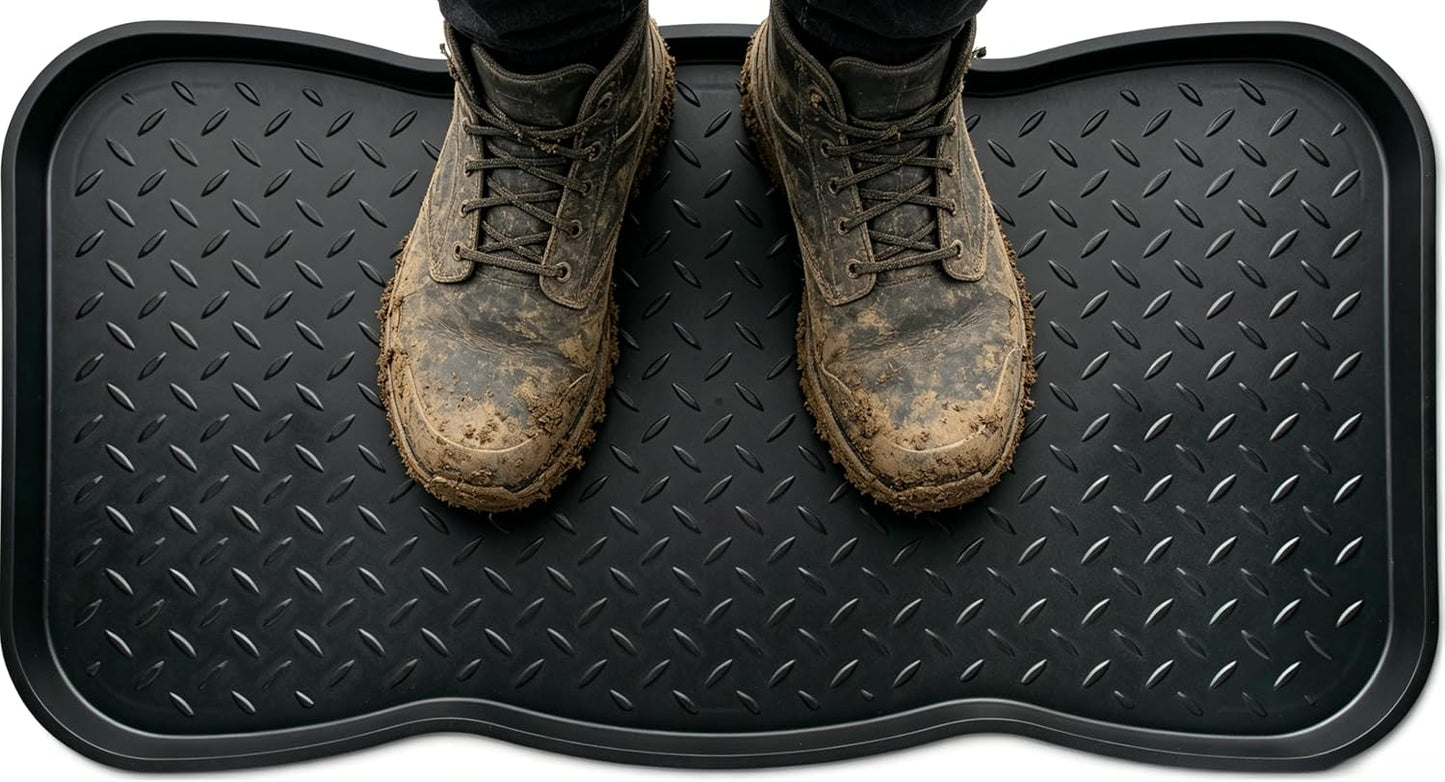 Boot Tray for Entryway Indoor, Hard Plastic, 28 x 14.5 in | Stays Flat, No Curling, Rigid Raised Edge,, No Odor, Easy Clean