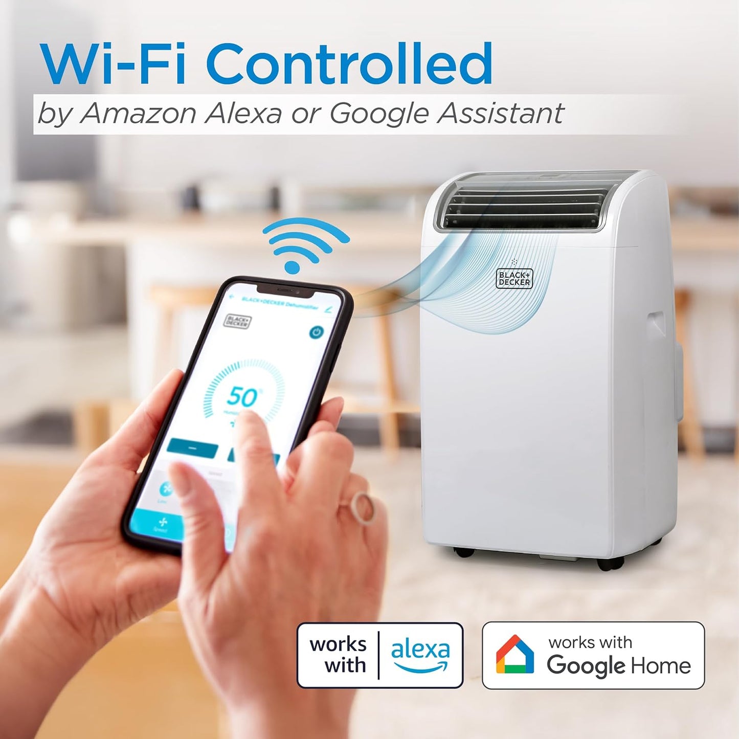BLACK+DECKER Smart Portable Air Conditioner, 12,000 BTU, BPACT12WT, White | 8,000 BTU SACC for Rooms up to 550 Sq. Ft., Smart 3-in-1 Portable AC, Fan and Dehum with Follow Me Remote