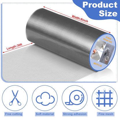 CroBlissful 5 Inch X 20 ft Extra Wide Window Screen Tape Mesh Repair, Gray | Strong Adhesive, Waterproof Fiberglass, Screen Repair Kit Patch, for Window Door Tears Holes