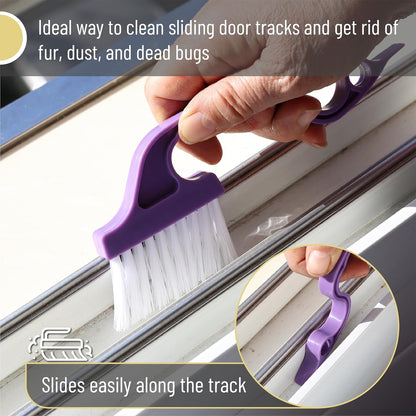 Slick- Window Track Cleaning Brush, 2 Pack, Yellow/Purple Ergonomic Handle, Built-in Scraper, Multipurpose, Window Track Cleaning Tools