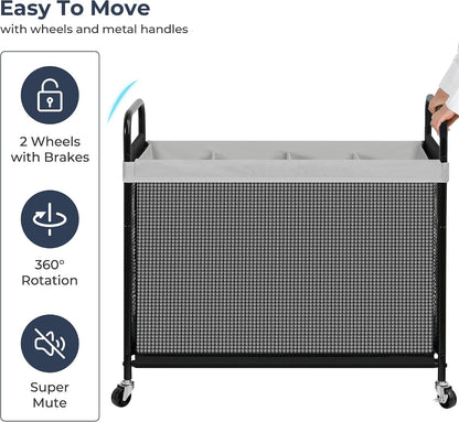 STO STO Laundry Hamper 2 Section, 100L Rolling Laundry Sorter Cart with Removable and Washable Liner Bag, Clothes Hamper with Wheels and Metal Handle for Laundry Room and Bedroom