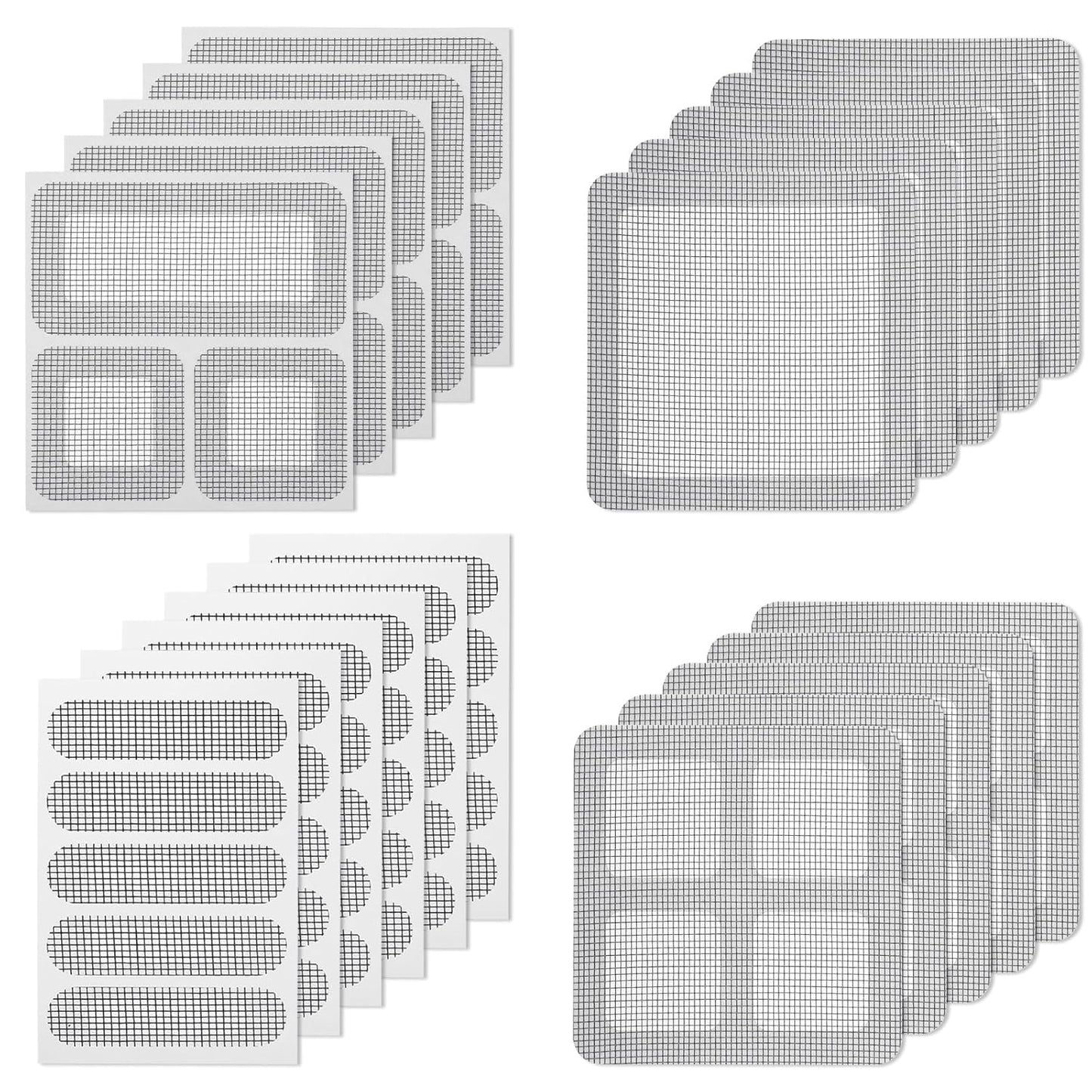 Sibba 20 Sheets Window Screen Patches Repair Kit Self-Adhesive Patch | 4 Sizes Black Self-Adhesive Screen Patch Repair Kit for Mesh Screens Door, Strong Adhesive Screens Repairs Tape