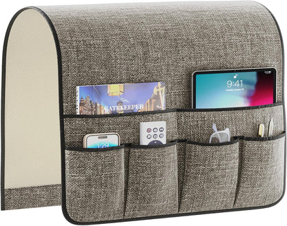 Sofa Armrest Organizer Non-Slip Remote Control Holders for Recliner Couch Chair Armchair Caddy with 5 Pockets for Table,Cell Phone,Ipad,Magazines,Books (Black, 13 x 35 Inch)