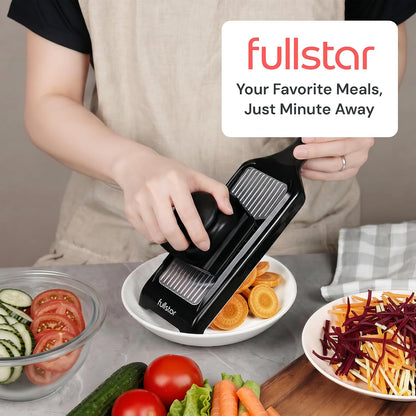 Fullstar - Handheld Mandoline Vegetable Slicer & Julienne Cutter | 2 in 1 Onion, Veggie & Fruit Slicer, 4 Thickness Settings with Stainless Steel Guard for Easy & Safer Slicing (White)