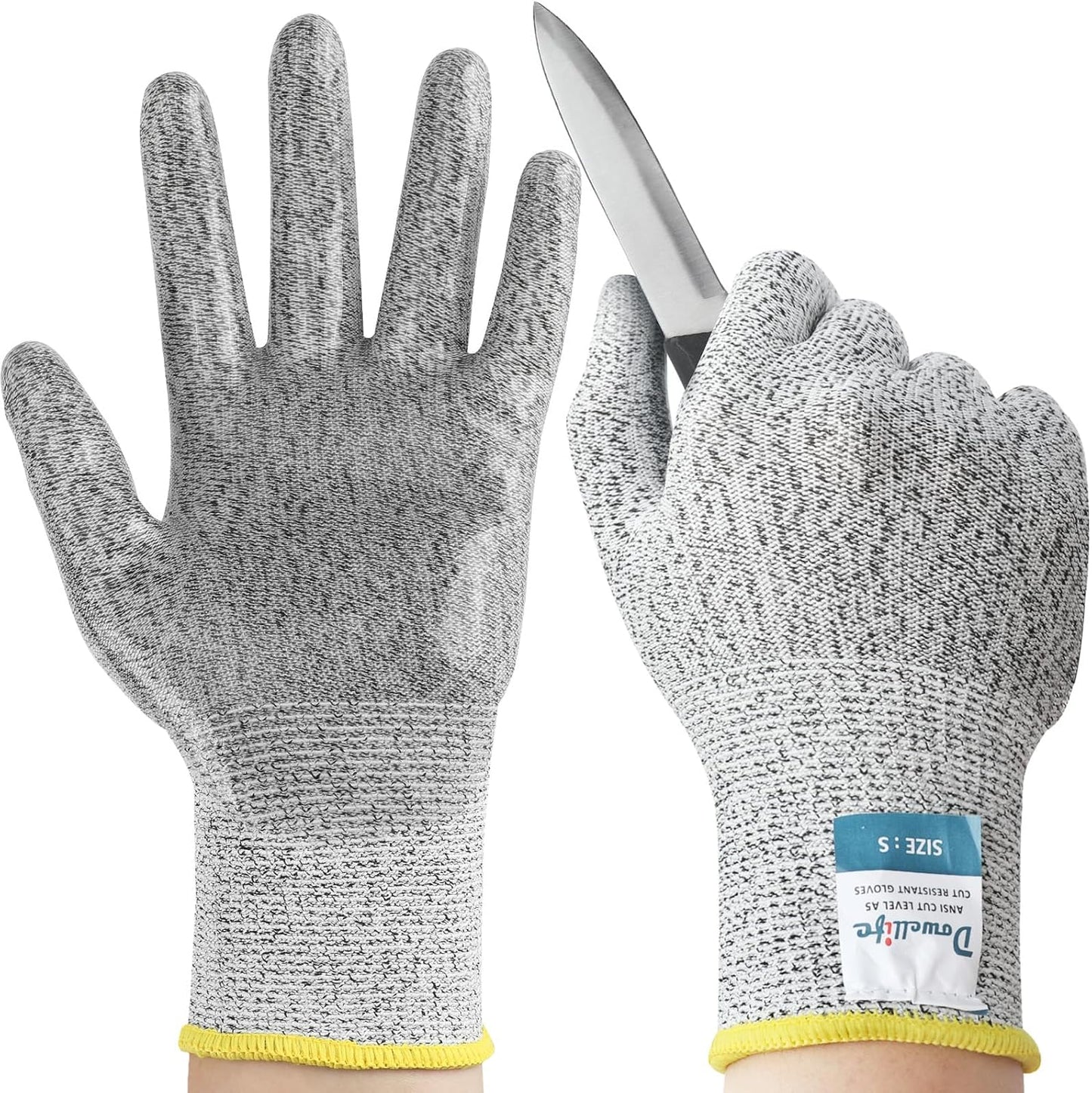 Dowellife Cut Resistant Gloves Food Grade Level 5 Protection, Safety Kitchen Cuts Gloves for Oyster Shucking, Fish Fillet Processing, Mandolin Slicing, Meat Cutting and Wood Carving. (X-Large)