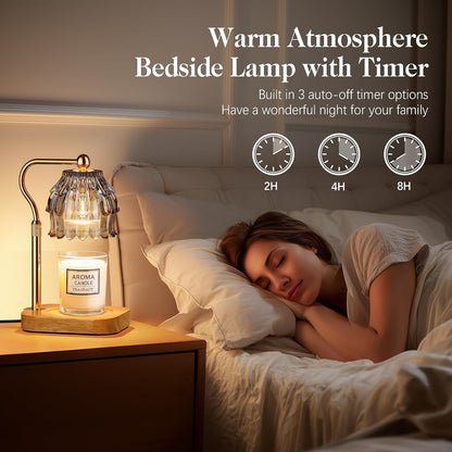 Candle Warmer Lamp with Timer Dimmer, Modern Wax Warmer for Scented Wax Jar Candle Warmer with 2 Bulbs, Adjustable Height Glass Lamp for Gifts for Women, Home Decor, Gold Amber