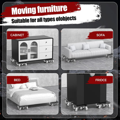 LOYAL TIGER 1500LBS Heavy Duty Furniture Dolly & Movers Set (5.4 Inch, Red) | 5-Wheel Carbon Steel Rollers with Locking Casters & Lifter. Moving Kit for Refrigerator, Washer, Sofa & Cabinet.