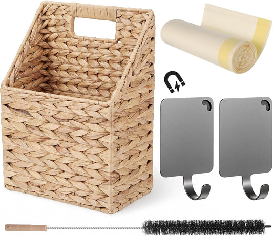 Magnetic Lint Bin Box for Laundry Wicker Storage Organizer Includes Wicker Storage Basket Drawstring Trash Bags Dryer Lint Brush 2 Magnetic Hooks for Laundry Room Home Saving Space